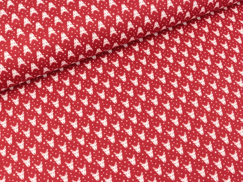 Baumwoll Webware Nordpol Minirentiere weiß auf Rot