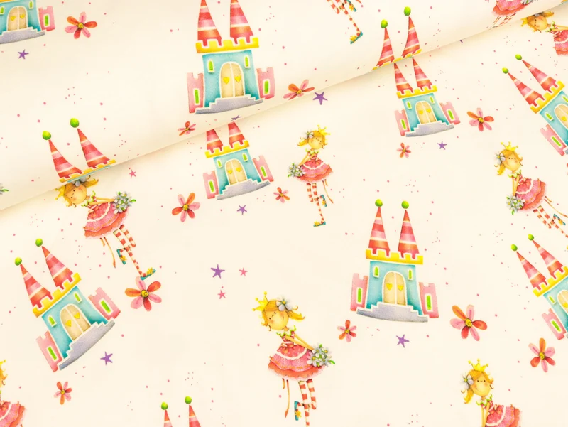 Baumwolljersey Castles and Princess auf Creme