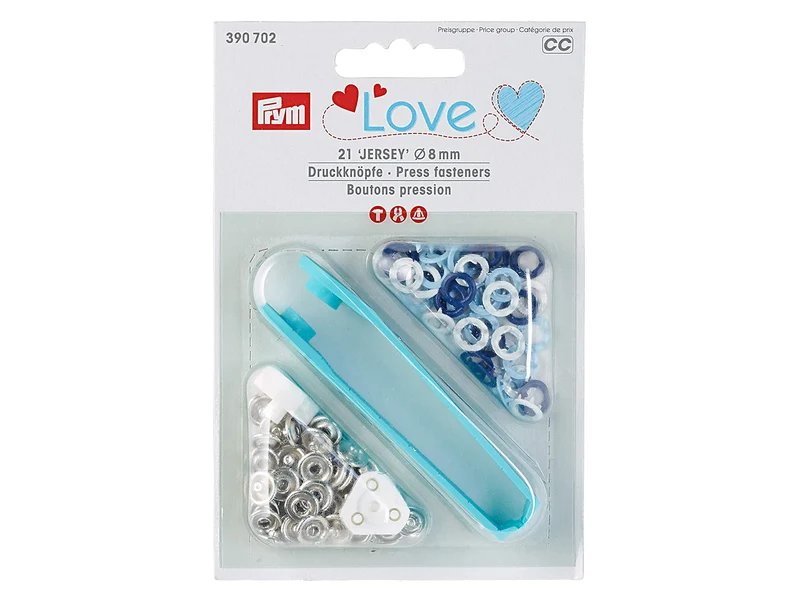 Prym Love 390702 Nähfrei Jersey Druckknöpfe Set 8mm blau-weiß 21 Stück