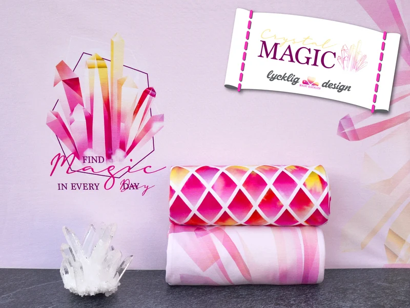 Baumwolljersey Crystal Magic Kristalle hellrosa-pink-gelb by Lycklig Design Panel 75cm