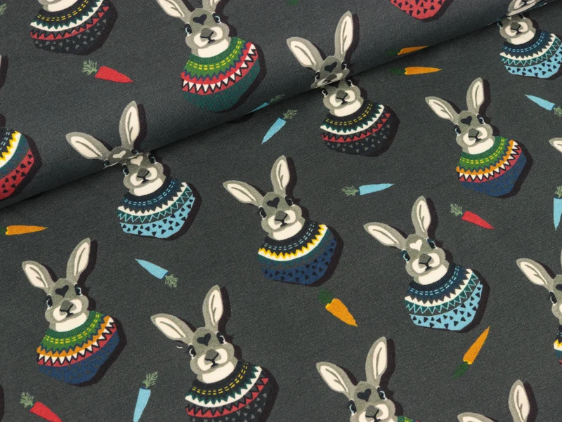 Baumwolljersey Autumn Bunny dunkelgrau by Lila-Lotta