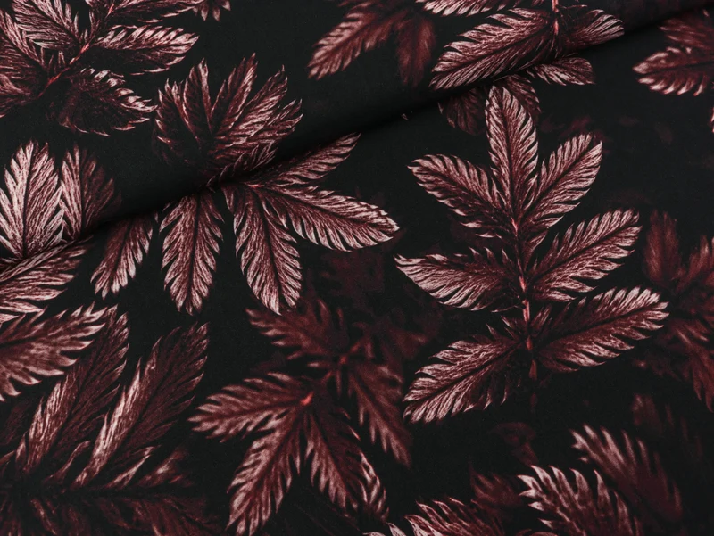 Viskose Webware Dark Leaves bordeaux-schwarz by Thorsten Berger
