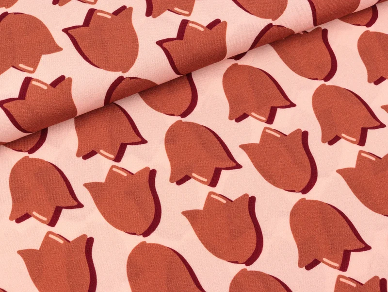 Viskosestoff Retro Tulips rost auf Rosa by Cherry Picking
