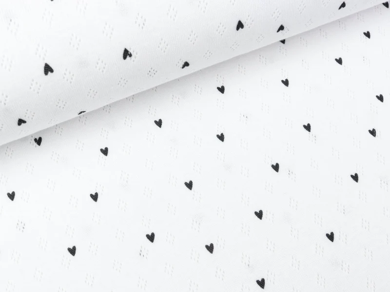 Pointoille Jersey Loch Strick Heart schwarz auf Weiß