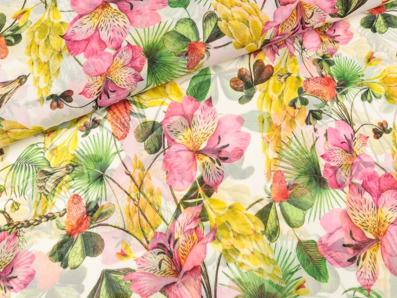 Silky Crepe Tropical bunt auf Weiß