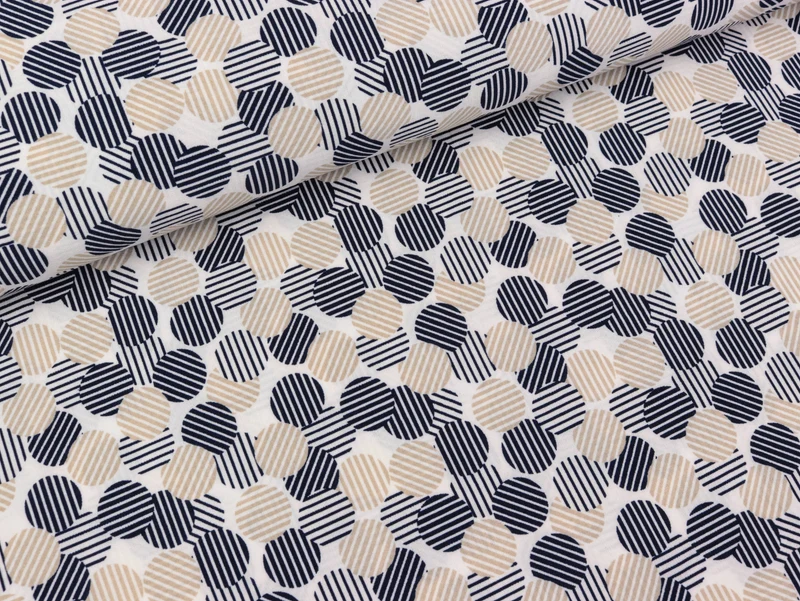 Supersoft Jersey Dots dunkelblau-beige auf Weiß