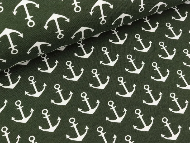 French Terry Anchor weiß auf Dunkelgrün