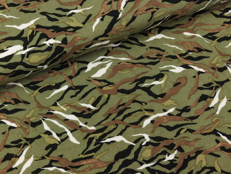 Viskosestoff Chally Animal Stripes khaki-schwarz