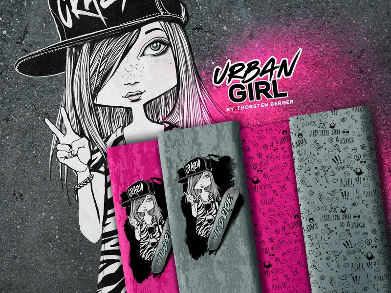French Terry Urban Girl Allover graugrün-schwarz by Thorsten Berger