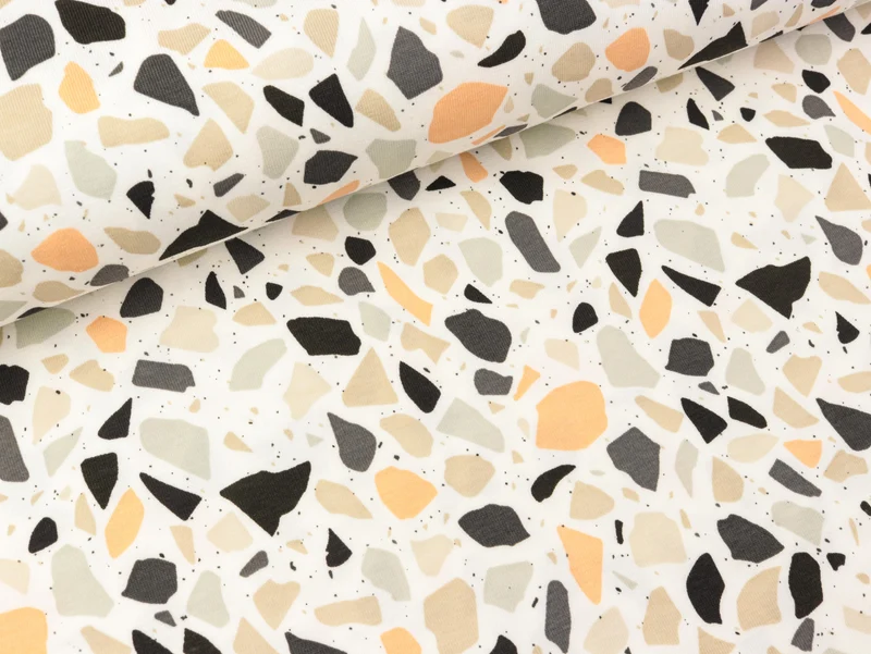 Baumwolljersey Print Pebbles bunt auf Weiß