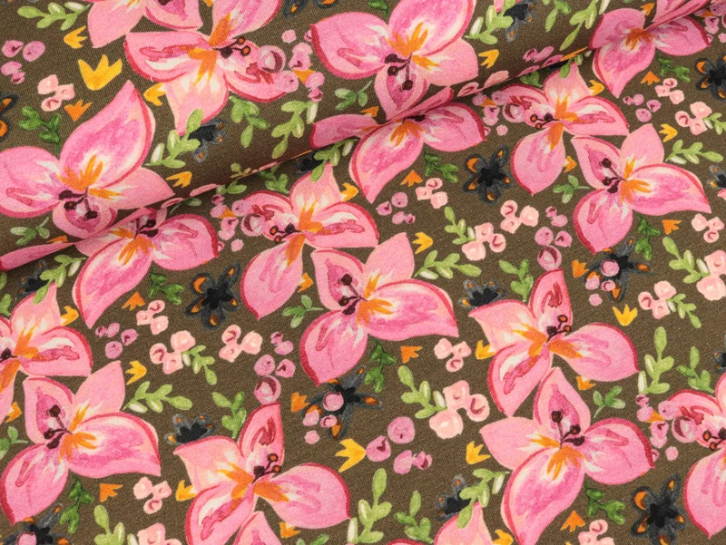 Leichter Baumwollsweat Loves to Paint Blumen auf Khaki