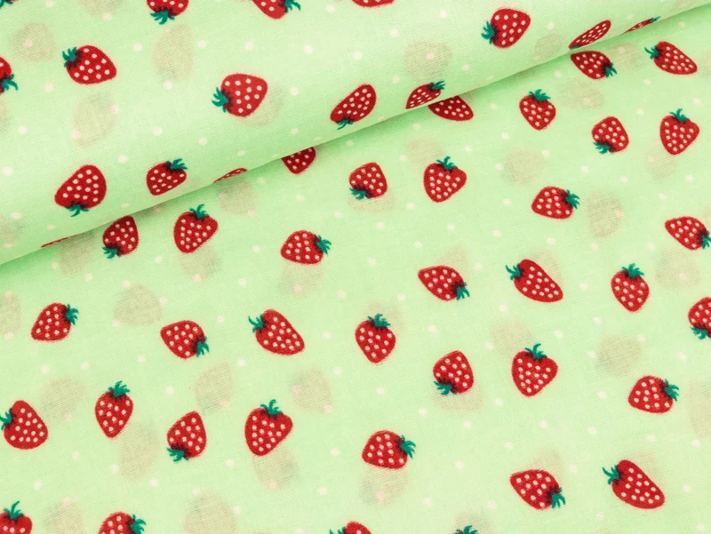 Baumwoll Musselin Double Gauze Erdbeeren auf Mint