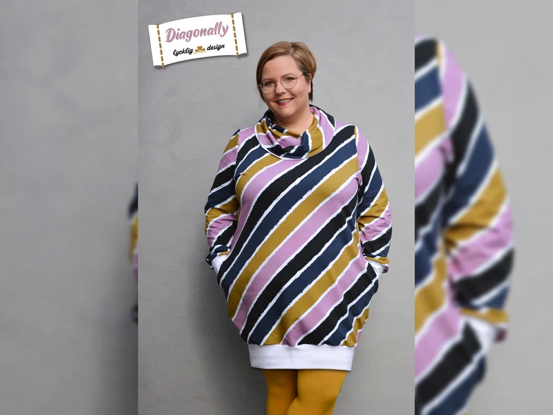 French Terry Diagonally altrosa-ocker-dunkelblau-weiß-schwarz by Lycklig Design