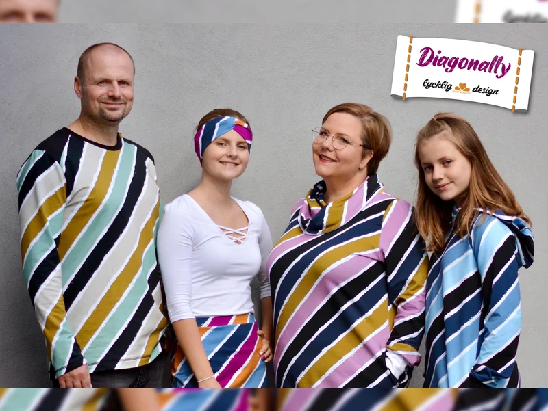 French Terry Diagonally altrosa-ocker-dunkelblau-weiß-schwarz by Lycklig Design