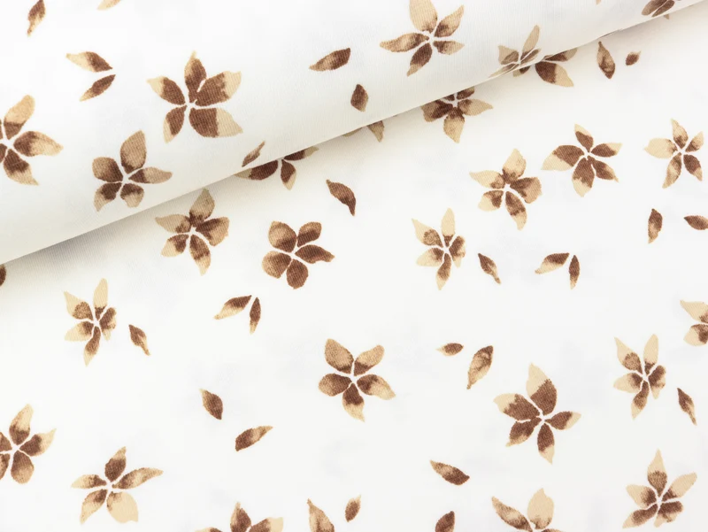 Baumwolljersey Flowers camel brown auf Creme