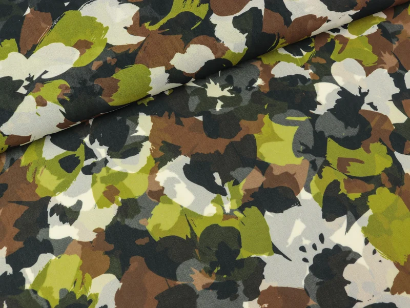 Silky Crepe Blüten schwarz-khaki-ecru-braun