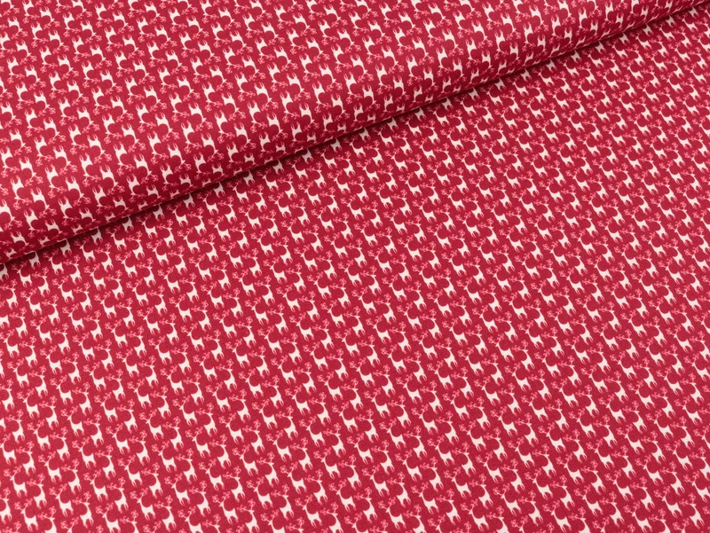Baumwoll Webware Nordpol Minihirsche weiß auf Rot