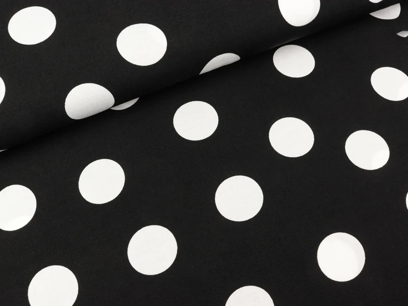 Viskosestoff Chally Big Dots weiß auf Schwarz