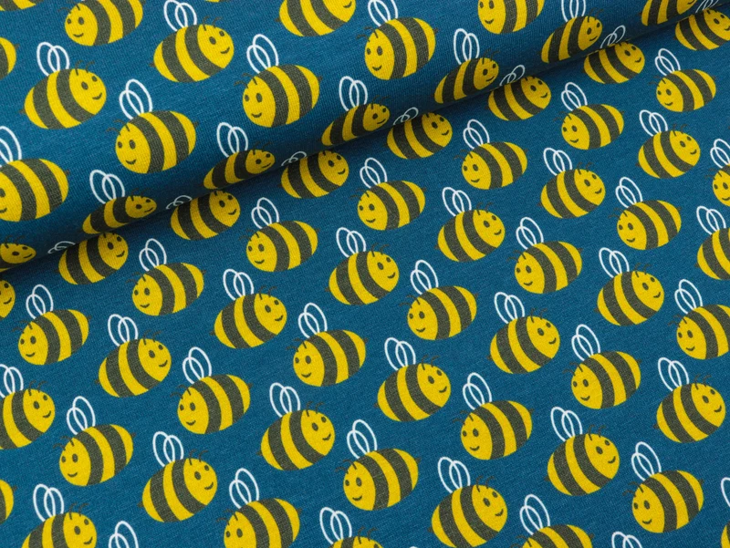 Baumwolljersey Animal Minis Bienen auf Jeansblau by Käselotti