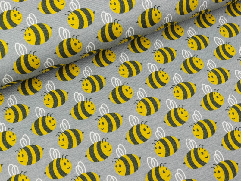 Baumwolljersey Animal Minis Bienen auf Grau by Käselotti