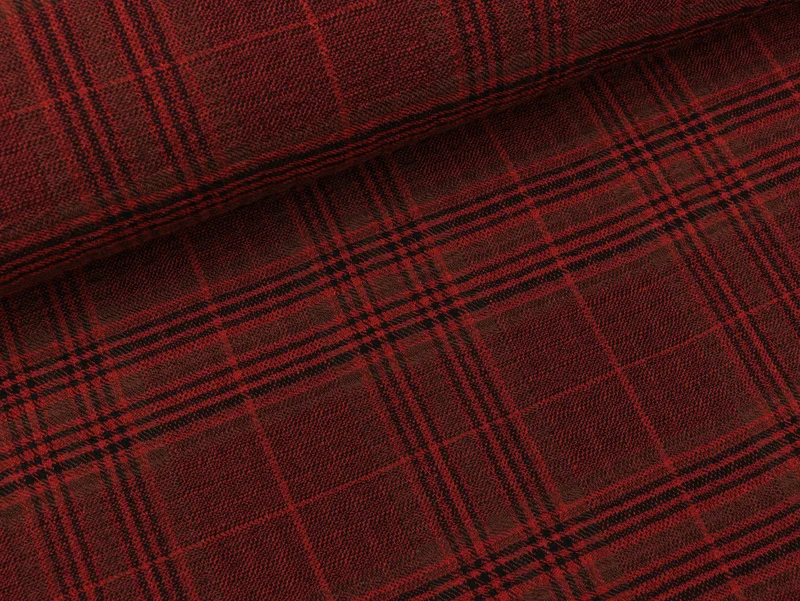 Washed Viskose Krepp Checks terra-tobacco