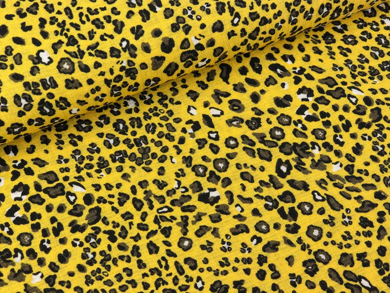 Viskose Crincle Leoprint bunt auf Schwefelgelb