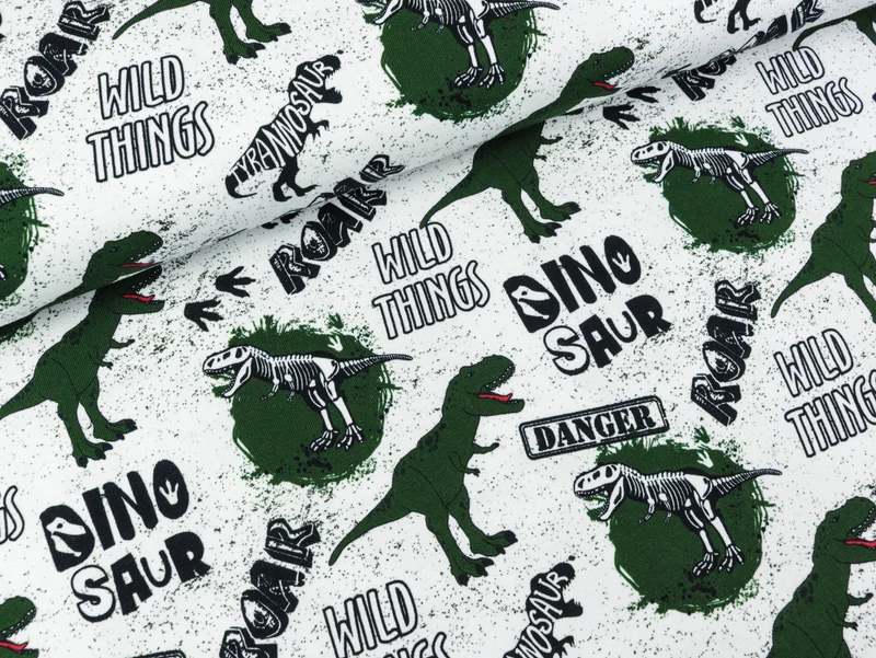 Baumwolljersey Klaas Dinosaurier auf Weiß