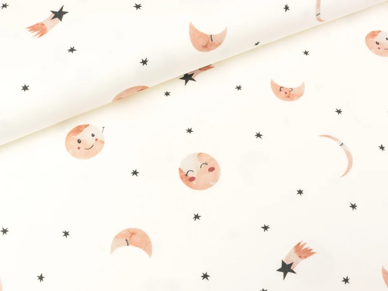 French Terry Mini Forest Mond und Sterne altrosa auf Creme