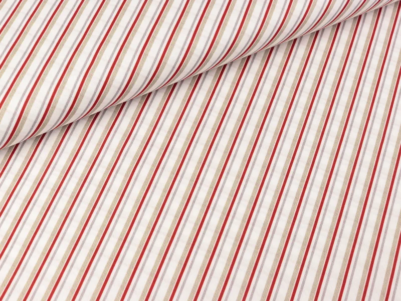 Baumwoll Webware Nordpol Streifen diagonal rot-weiß-hellgrau-beige