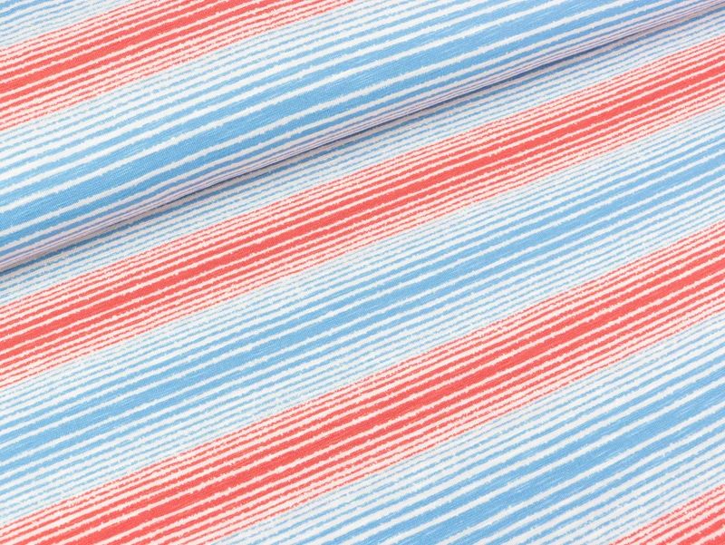 Slub Viskosejersey Ecuador Streifen koralle-hellblau-weiß by Lila-Lotta FS19