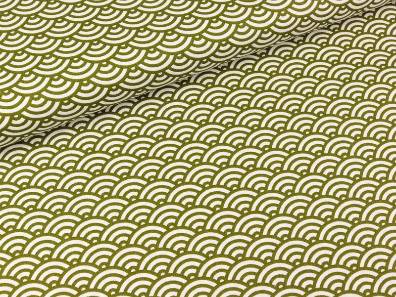 Baumwoll Webware Kurt Muscheldesign weiß-heugrün
