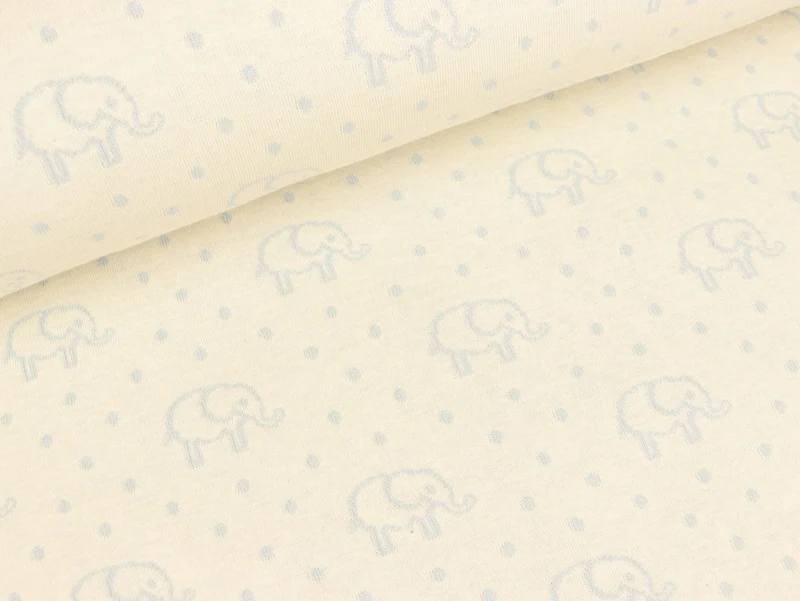 Doubleface Jaquard Jersey Elephant Love meringa-tropico