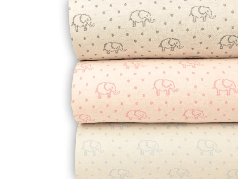 Doubleface Jaquard Jersey Elephant Love meringa-tropico
