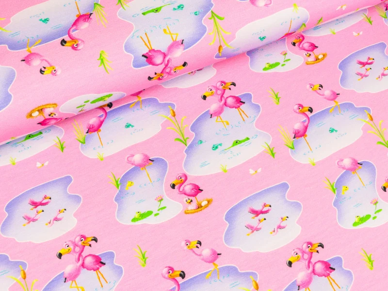 Baumwolljersey Kimi Flamingoliebe auf Rosa