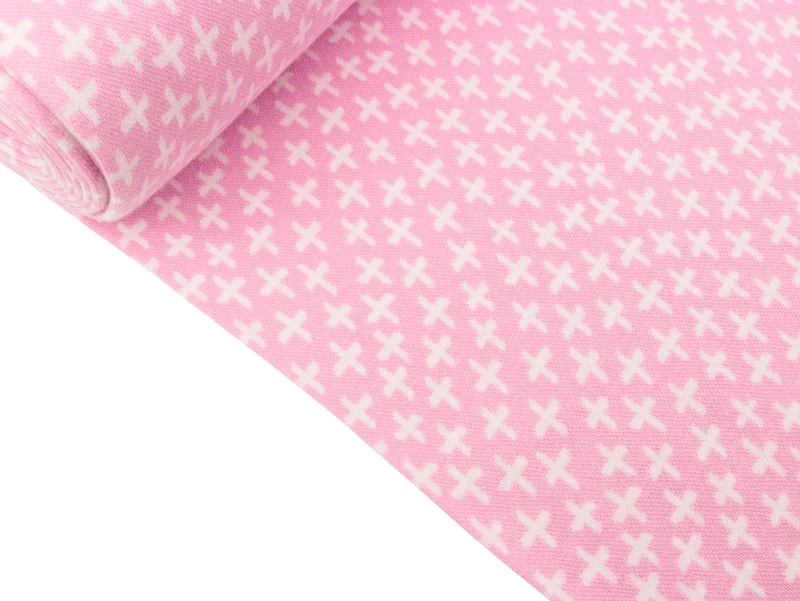 Glatte Bündchenware Karla Kreuze weiß auf Rosa Schlauchware