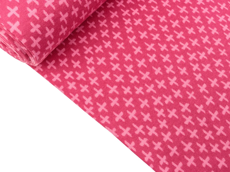 Glatte Bündchenware Karla Kreuze rosa auf Pink Schlauchware