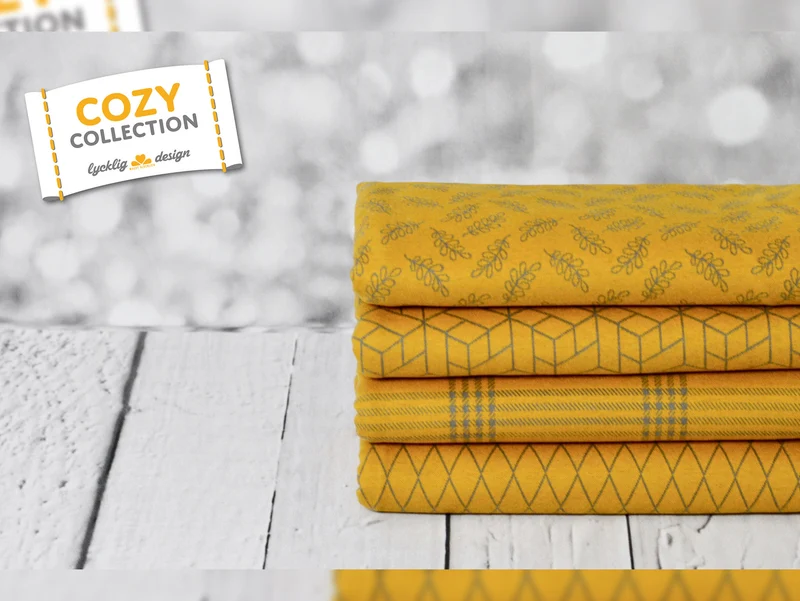 Jacquard Jersey Cozy Karomuster grau auf Goldgelb by Lycklig Design