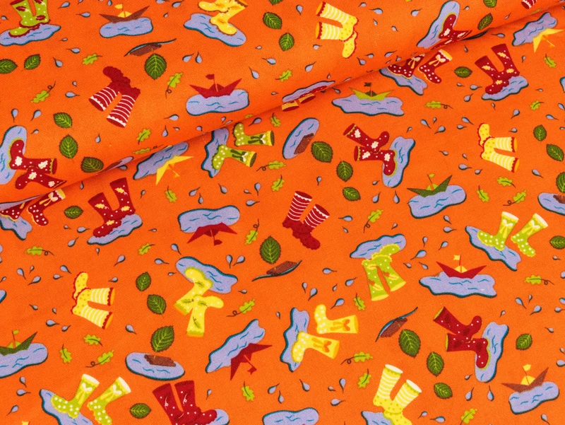 Baumwollstoff Pfützenspiel orange Tante Ema