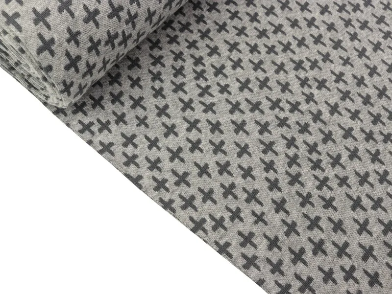 Glatte Bündchenware Karla Kreuze grau auf hellgrau meliert Schlauchware