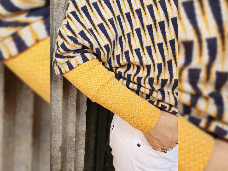 Hamburger Liebe 3 Farb-Jacquardjersey Sweet Home Neat & Sweet blue navy-curry-meringa Wooltouch