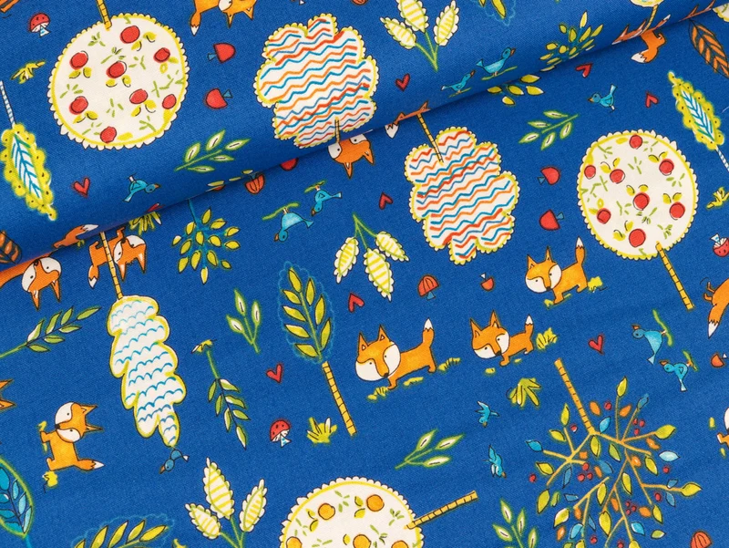 Baumwollstoff Free Spirit Fox Playground blau