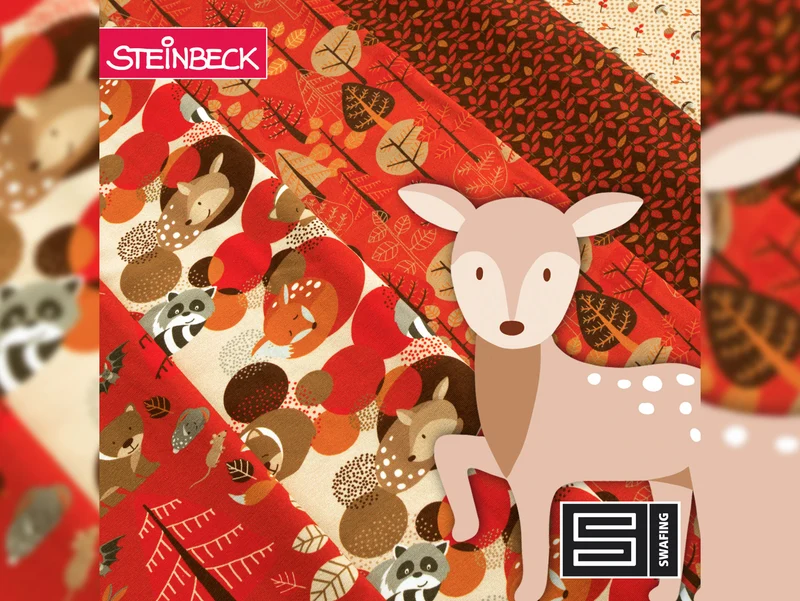 Steinbeck Baumwolljersey Woody Bunter Herbstwald auf Rostrot