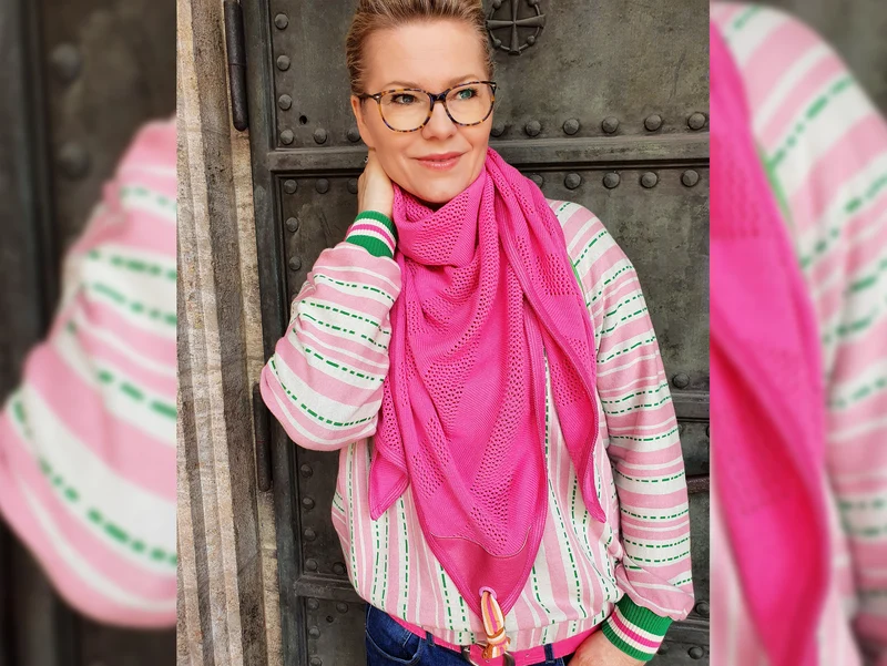 Hamburger Liebe Jacquard Bloom Pin Stripes rosa scuro-weiß-verde erba