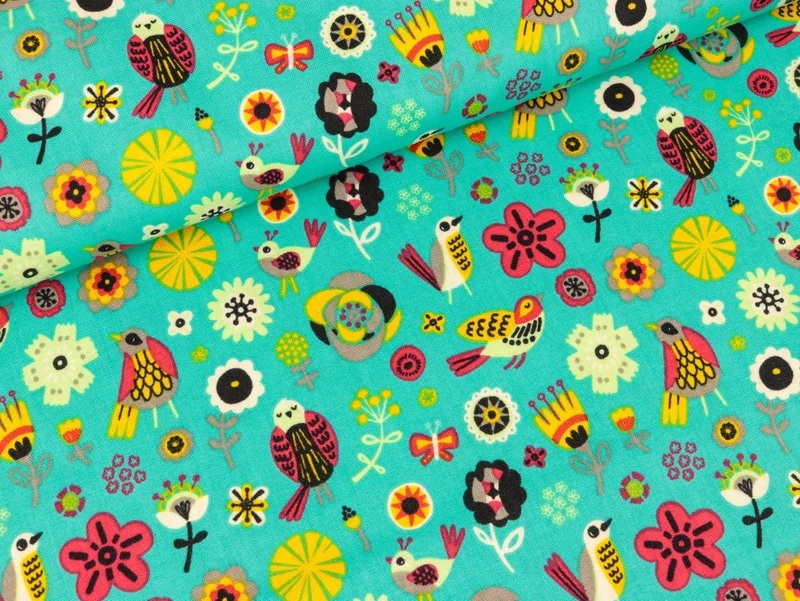 Baumwollstoff Camelot Fabrics Birds of a Feather türkis