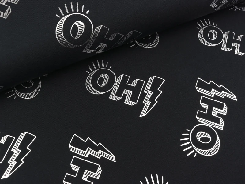 Reststück 34cm - Hamburger Liebe Folienprint Baumwolljersey Glow Oh! schwarz-silber