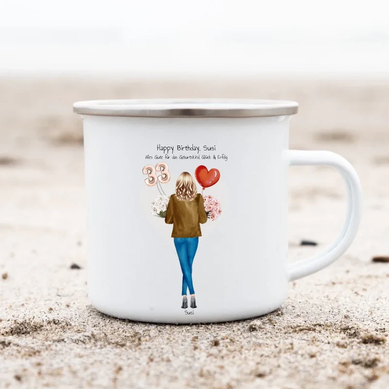 Geschenk 18 Geburtstag Mädchen, Geschenk Freundin, Emaille Tasse personalisiert