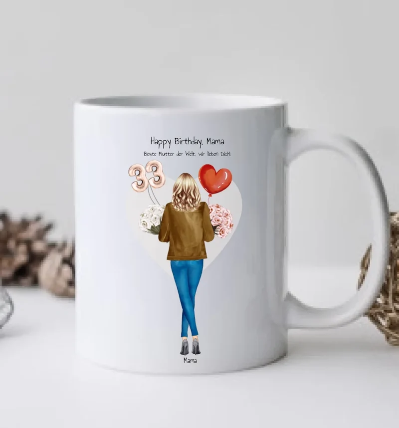 30 Geburtstag Geschenk Frau, Freundin, Mama & Mädchen Tasse personalisiert