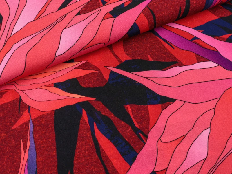 Reststück 45cm - Viskosestoff Paradise Bloom dunkelblau-pink-dunkelrot by Thorsten Berger
