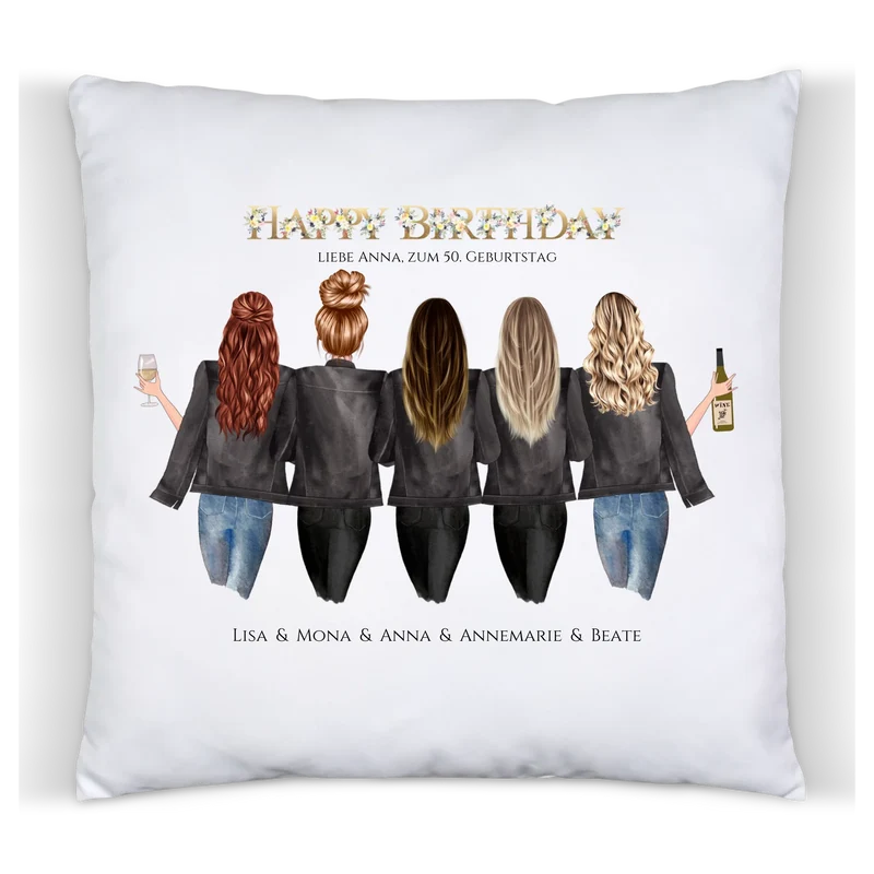50. Geburtstag Geschenk für Frauen - Kissen Geburtstagsgeschenk für Freundin / 5 Freundinnen - Geschenkidee personalisiert
