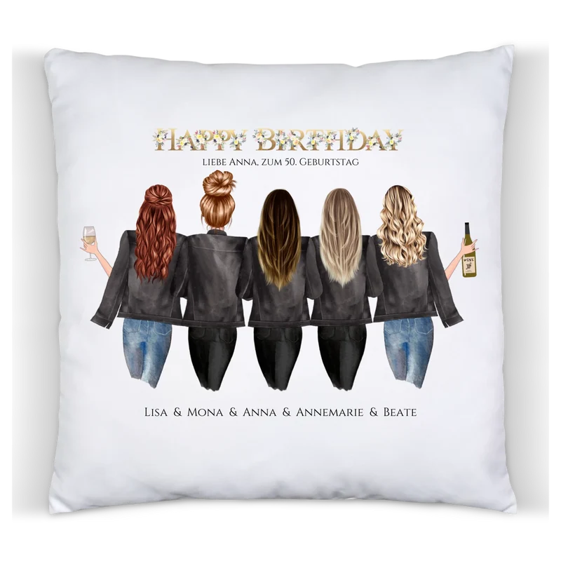 50. Geburtstag Geschenk für Frauen - Kissen Geburtstagsgeschenk für Freundin / 5 Freundinnen - Geschenkidee personalisiert